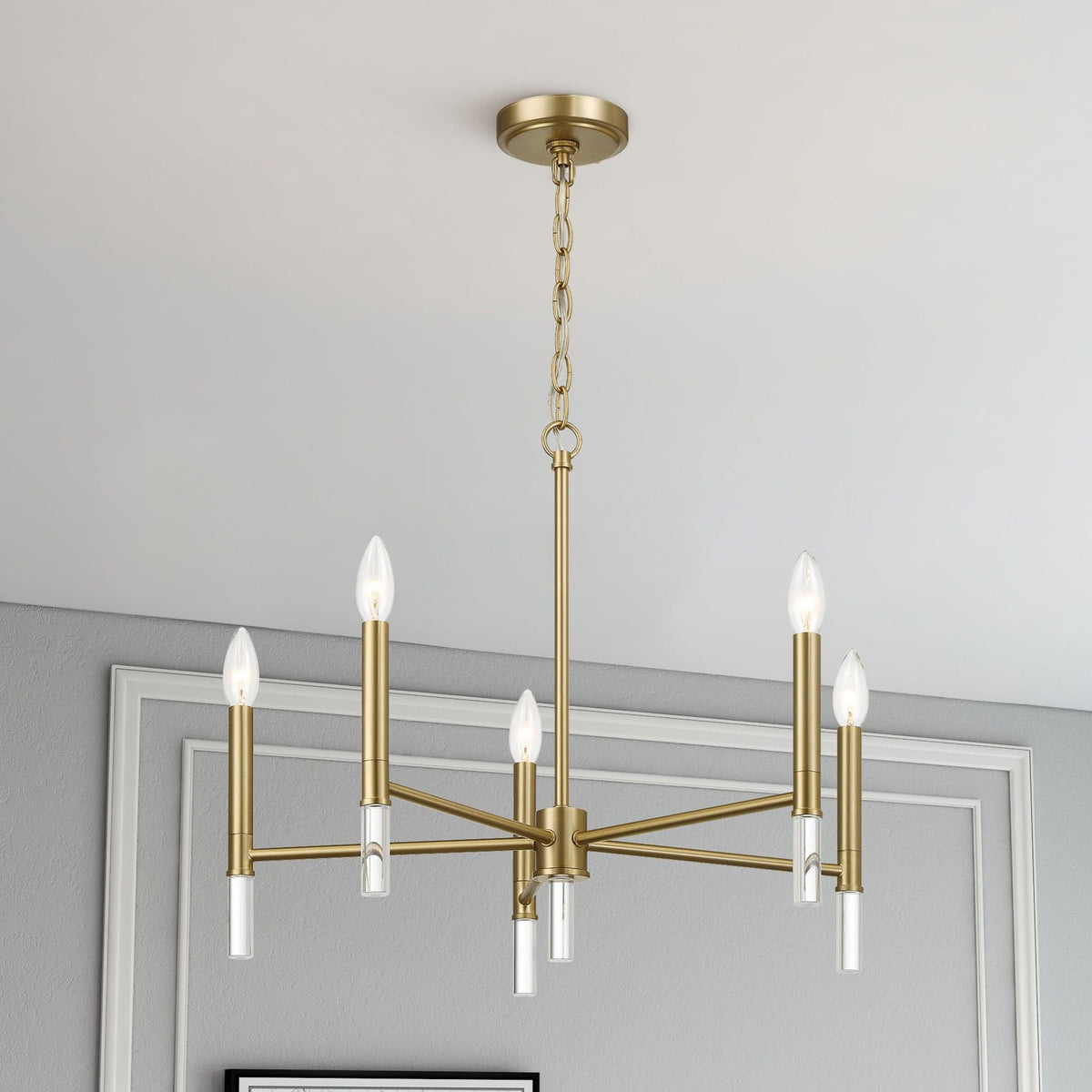 Courtyard - 5 Light Candle Chandelier - Clear / Gold