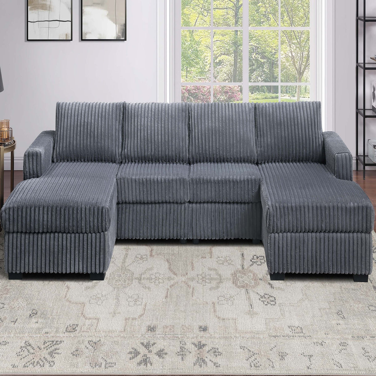 U-Shaped Sectional Set With Cushion Back Armless Chairs Right And Left Arm Chaise