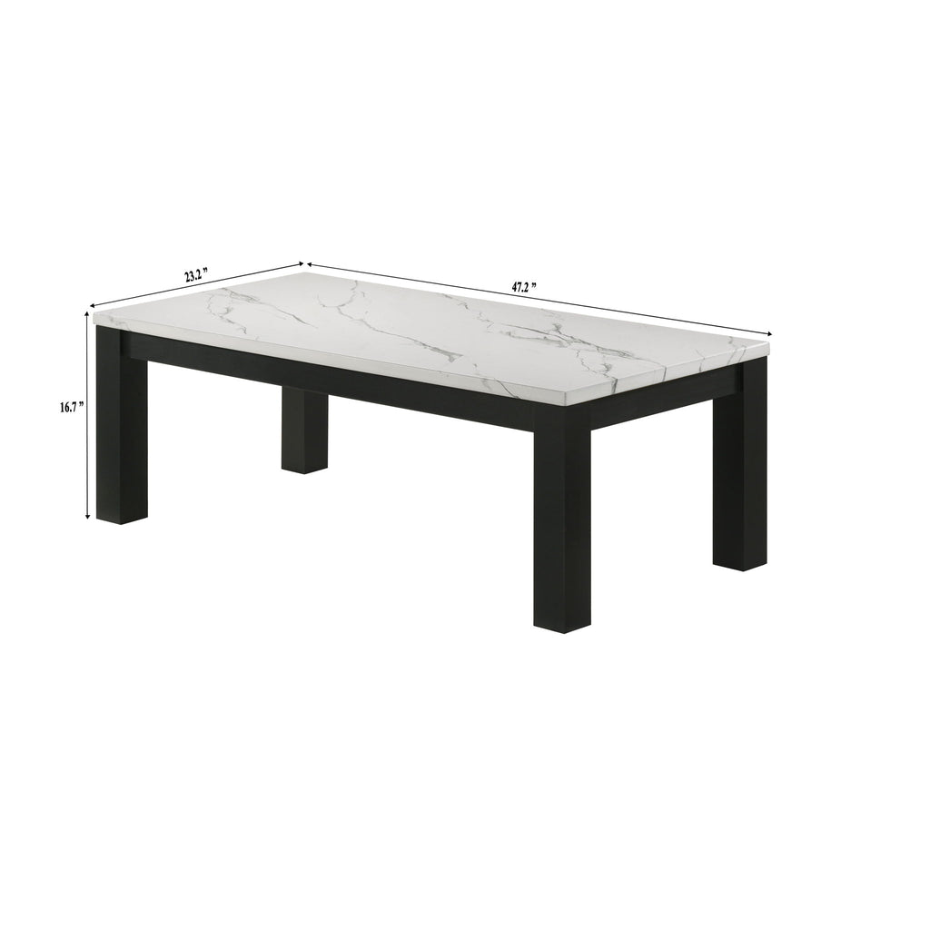 Modern 3 Piece Living Room Table Set With Faux Marble Top Wooden - Black / White
