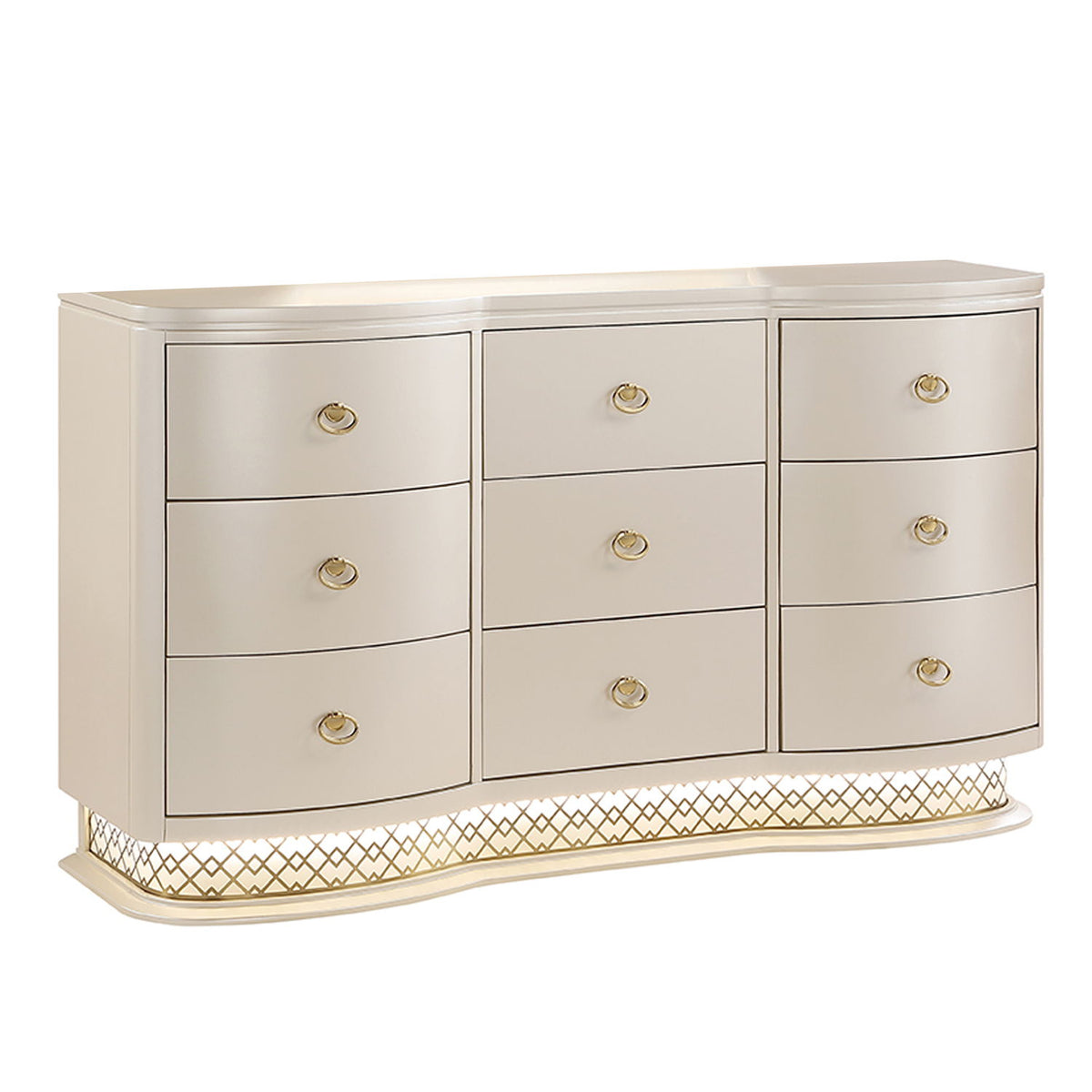 Flora - 9 Drawer Dresser With LED - Champagne