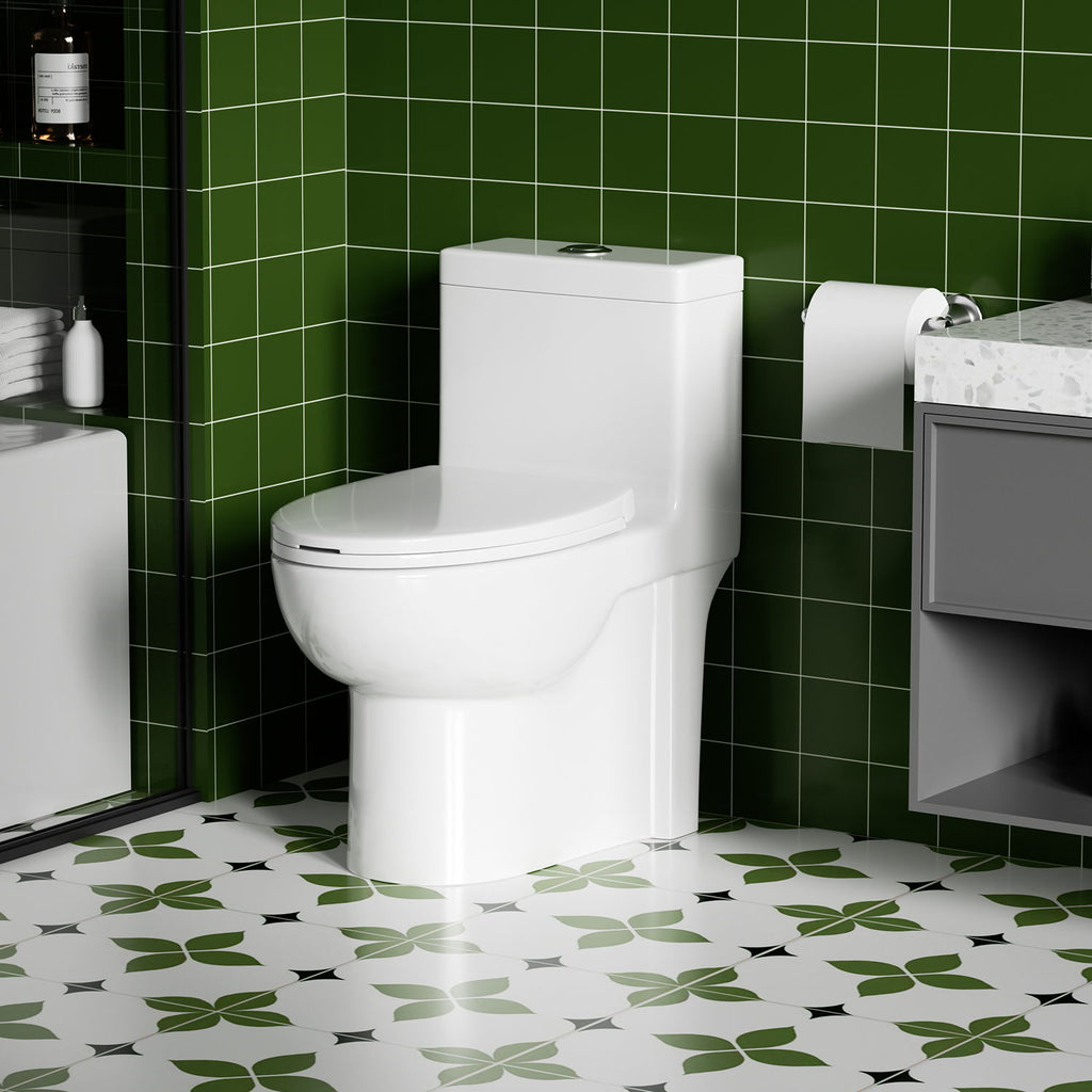 Gloss Tornado Flush 1 Piece Toilet With Soft Closing Seat, Water Saving Dual Flush - Gloss White