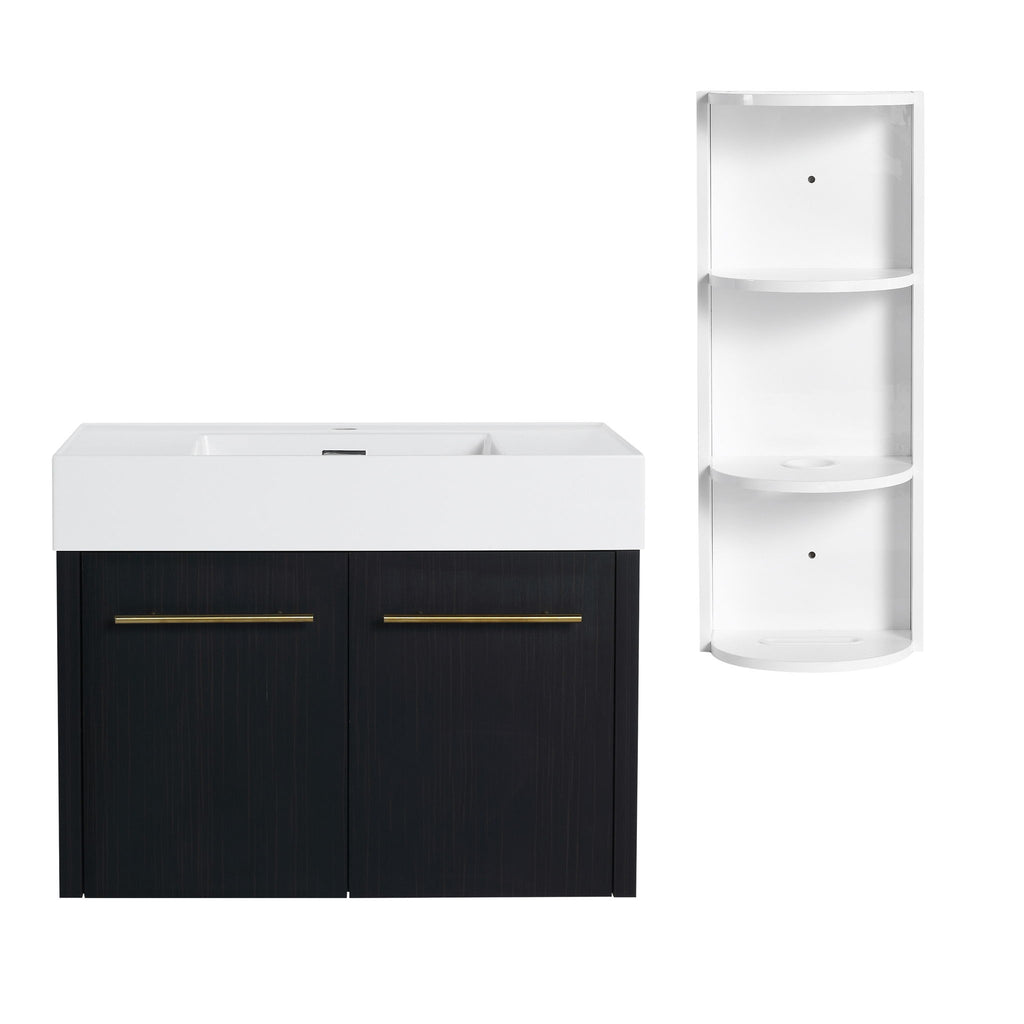 Modern Wall Mounted Bathroom Vanity With Left Sink And Storage Rack