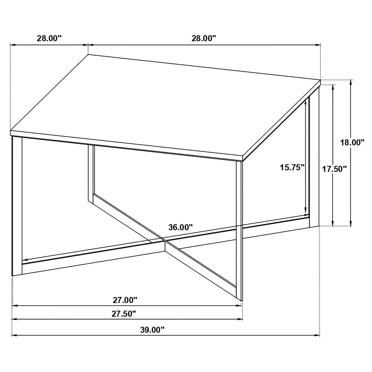 Volz - Square Coffee Table With Crisscross Base - White Marble