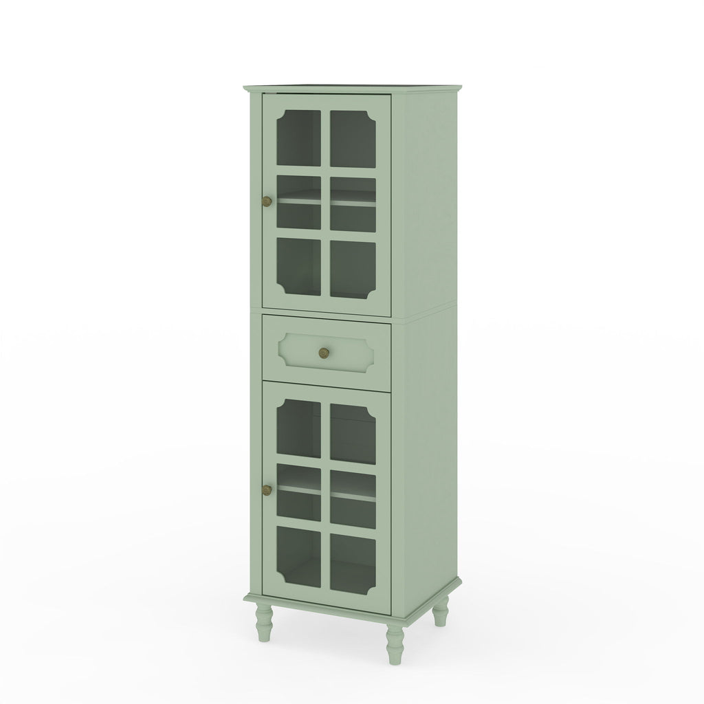 Storage Cabinet, Freestanding Curio Cabinet With Grid Doors & Drawer, Pantry Display Cabinet For Kitchen