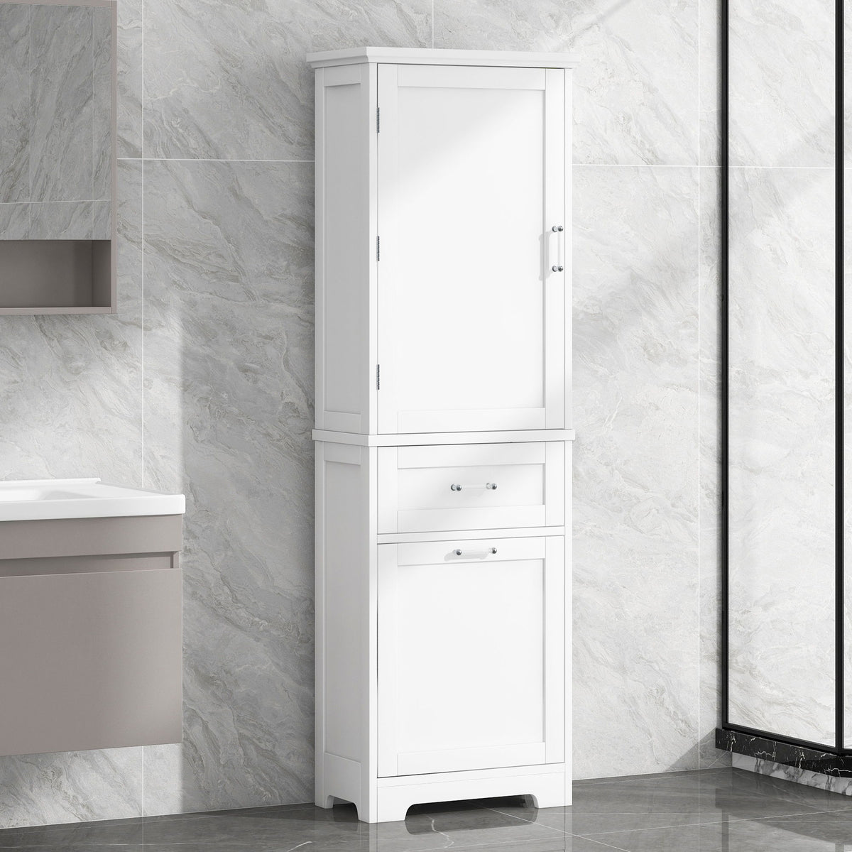 Tall Freestanding Bathroom Storage Cabinet With Adjustable Shelf And 2 Drawers