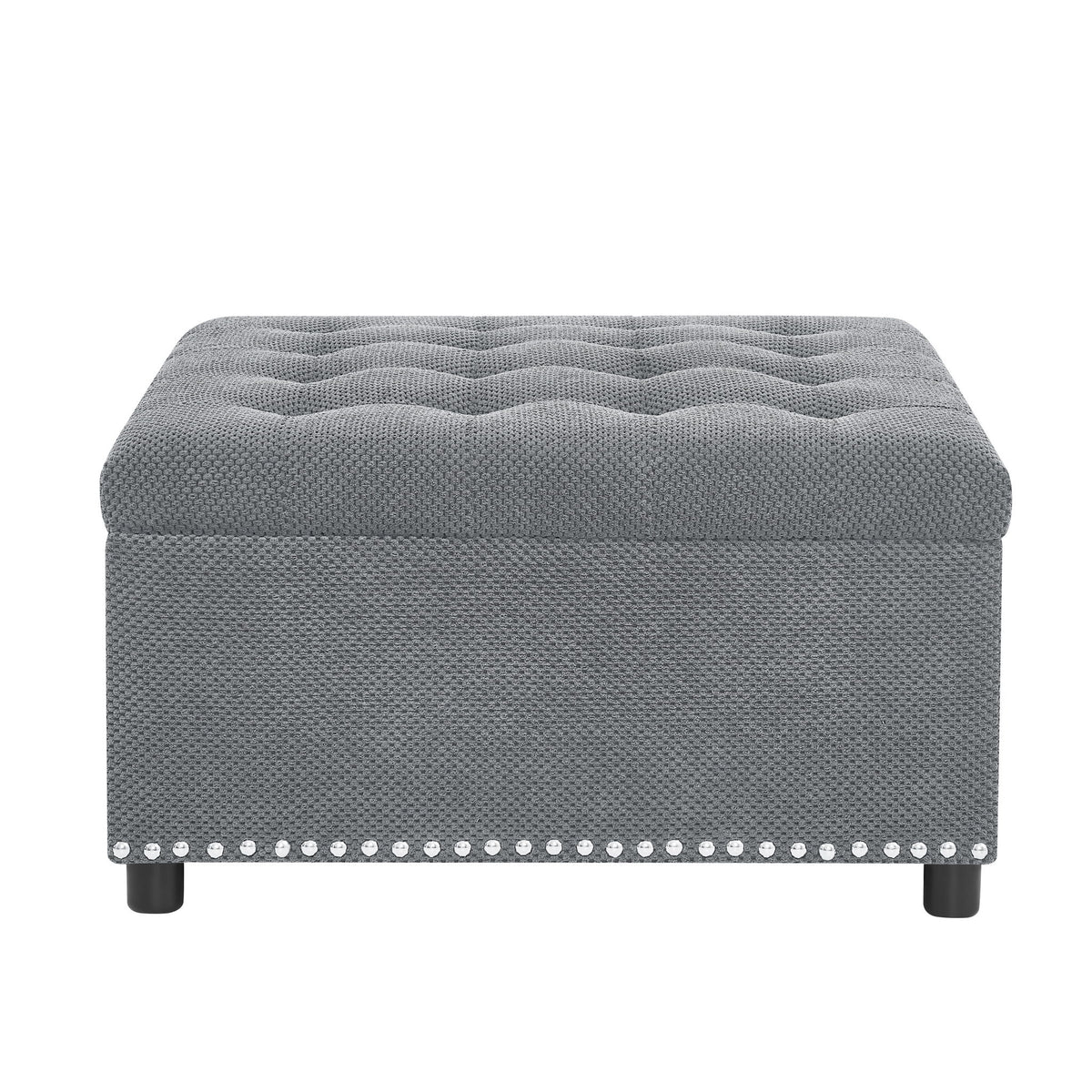 Square Tufted Storage Ottoman With Nailhead Trim