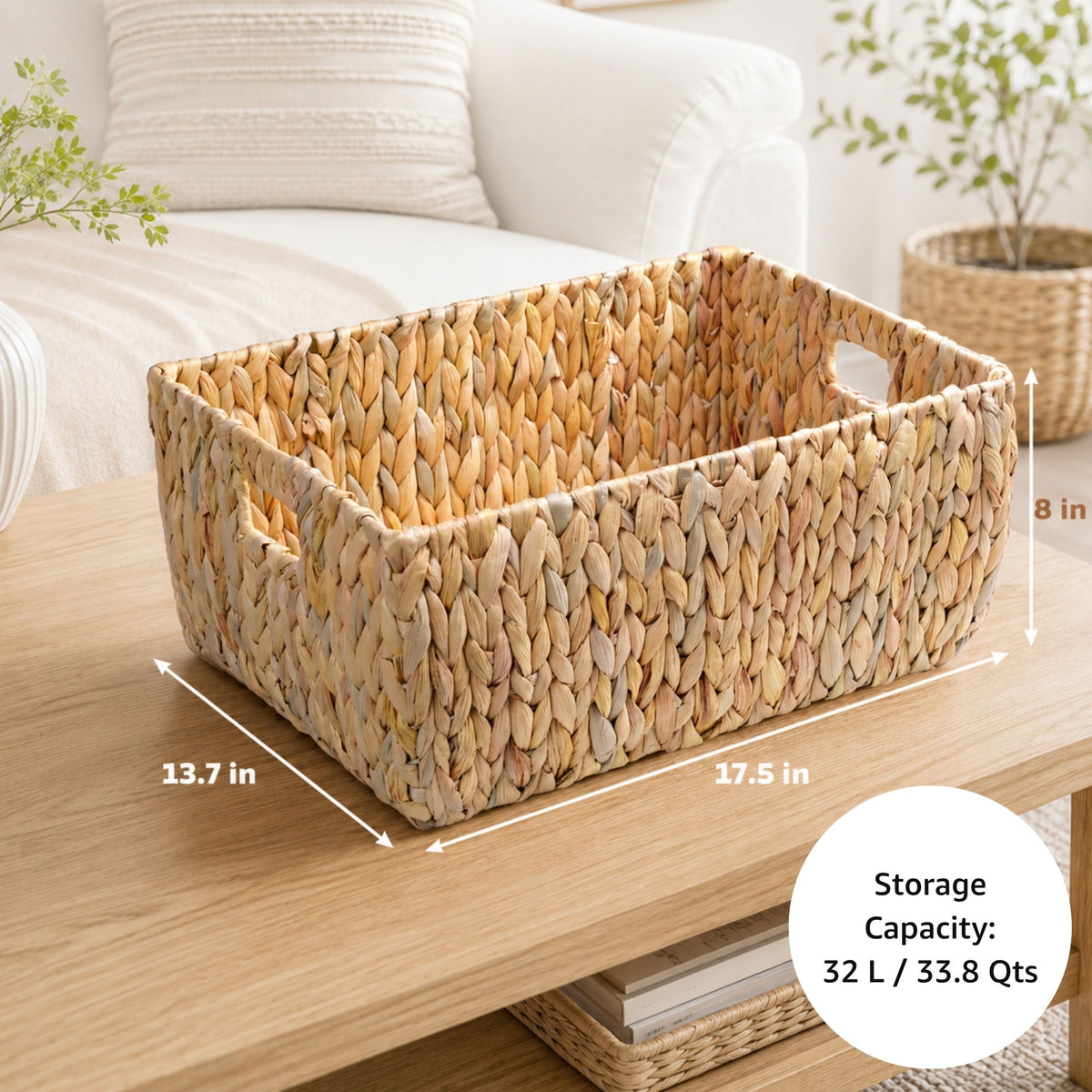 Storage Basket With Handles, Organizer Bin For Shelves Or Living Room - Light Brown