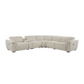 Dayana - Boucle Power Recliner Sectional Sofa For 5 People With Cupholder Console Adjustable Headrest - Beige