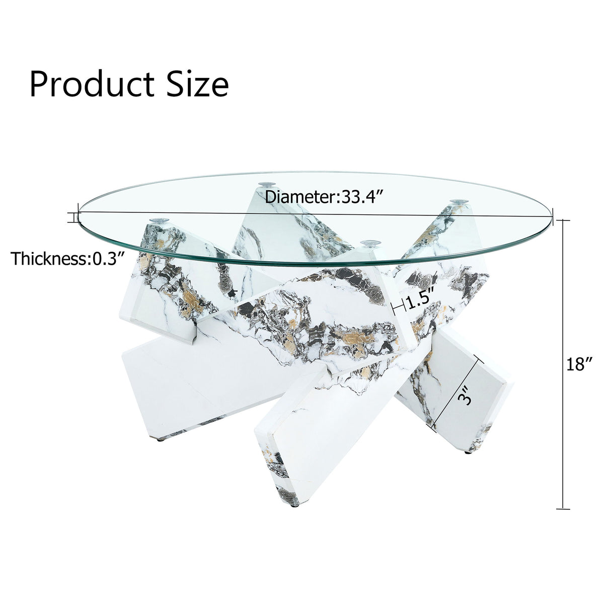 Modern Round Glass Coffee Table With Tempered Glass Countertop - White