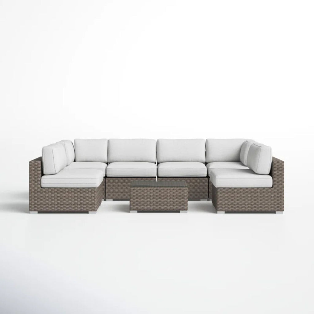 6 Seater Rattan Wicker Outdoor Lounge Set With Cushions - Gray Mix
