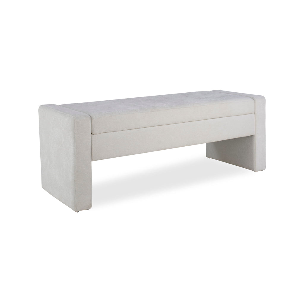 Upholstered Storage Bench With Tufted Seat, Ottoman For Living Room - White
