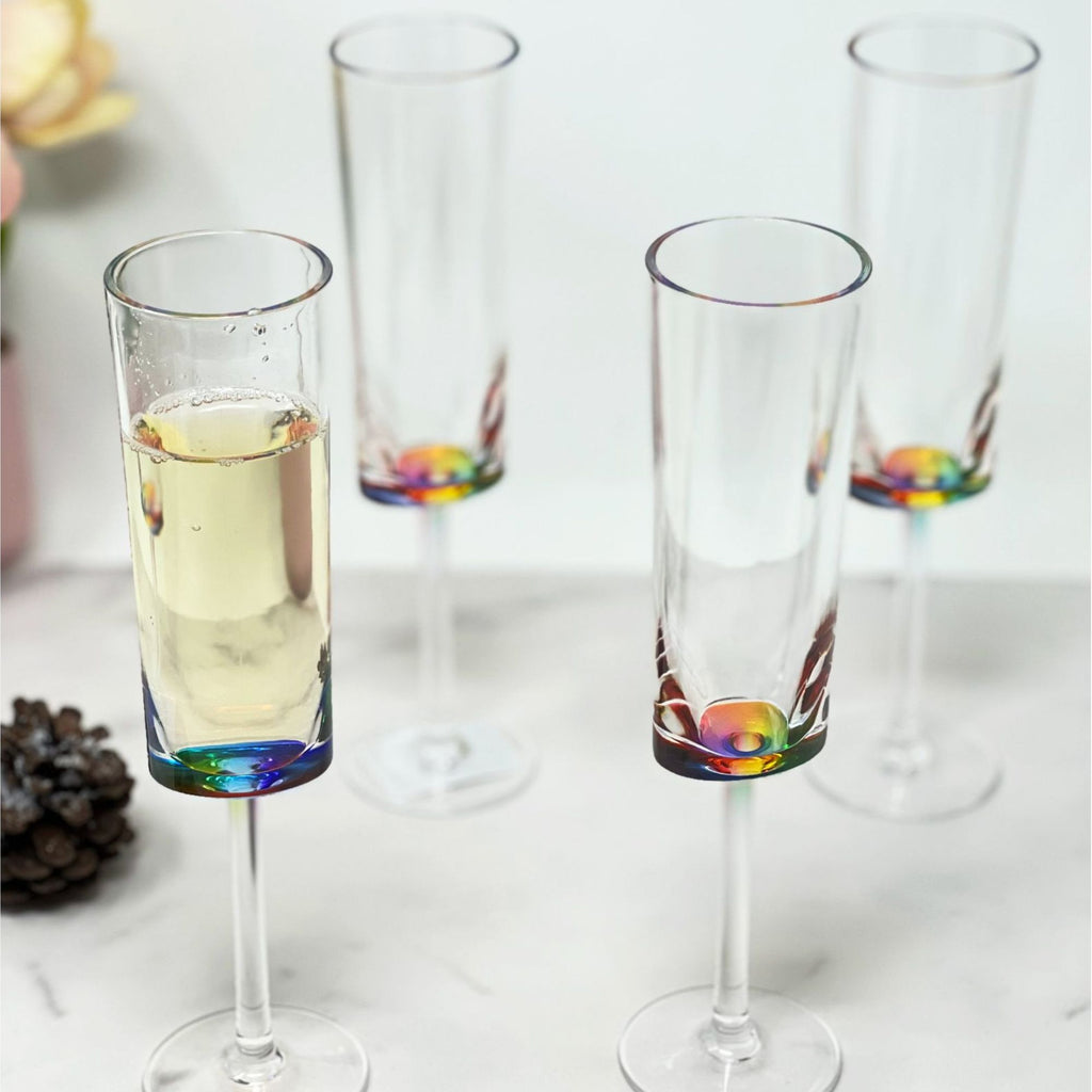Halo - Oval Unbreakable Plastic Champagne Flutes Acrylic Wedding Glasses, 4Oz Capacity (Set of 4) - Clear