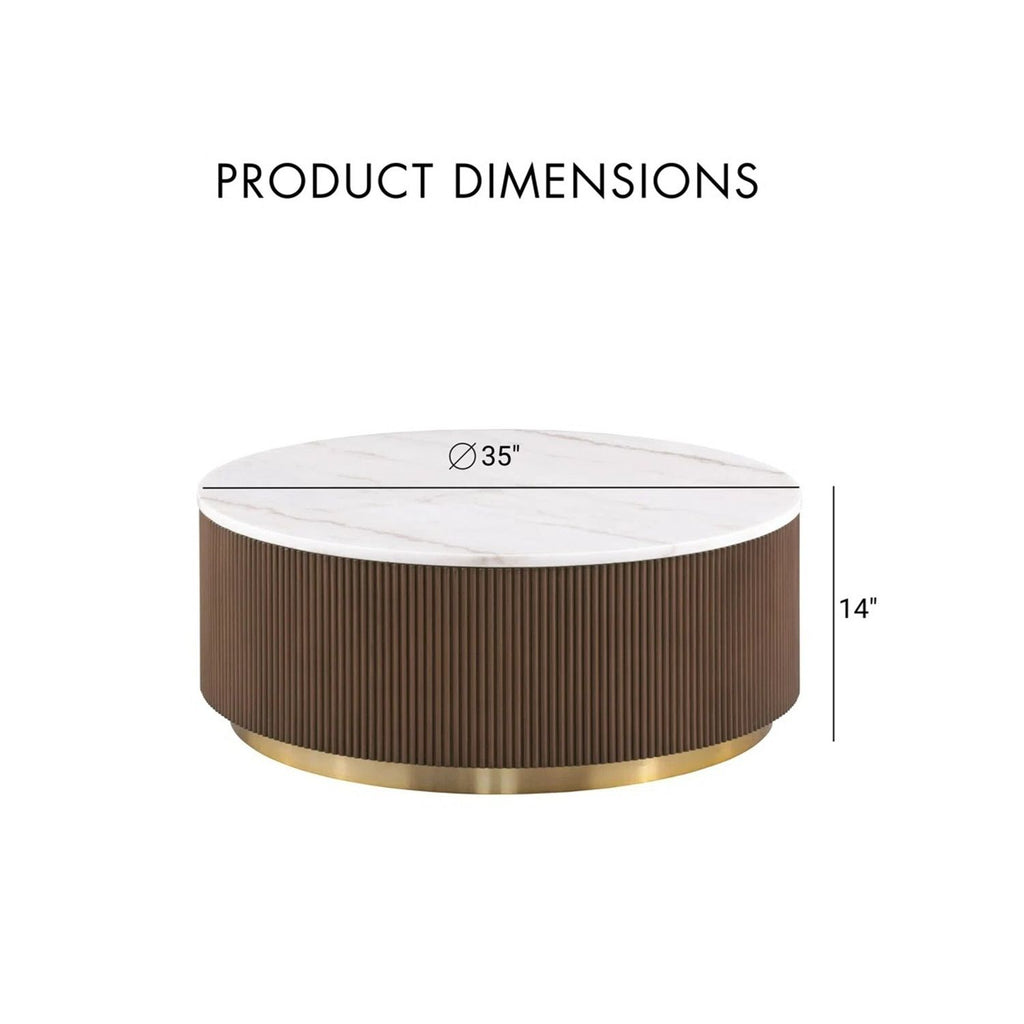 3 Piece Table Set Round Cocktail Table And 2 Round End Tables - Brown / Gold / White