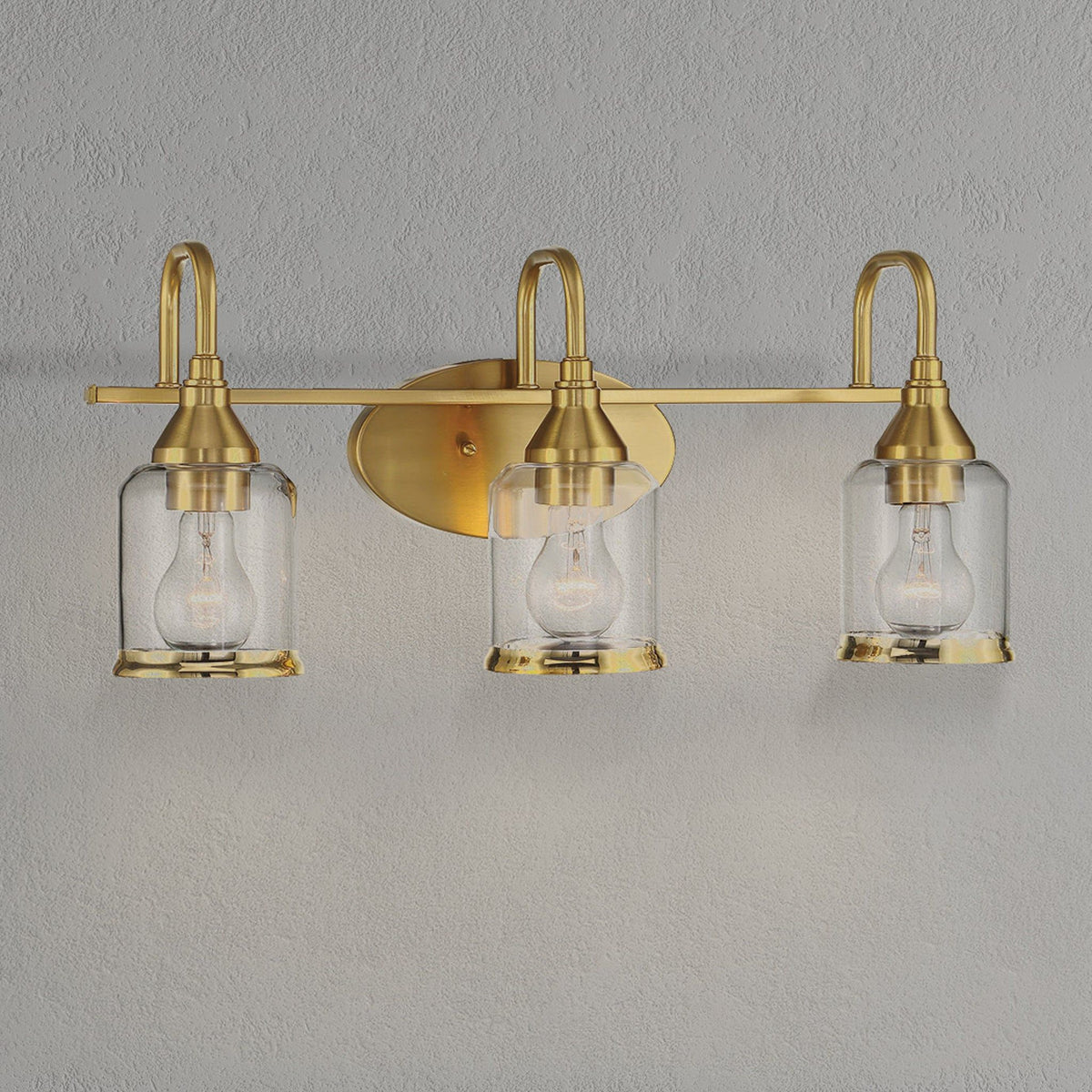 3 Lights Brush Vanity Light - Clear / Gold