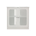 Louvered Double Door Floor Standing Bathroom Vanity Cabinet With Adjustable Shelf - White