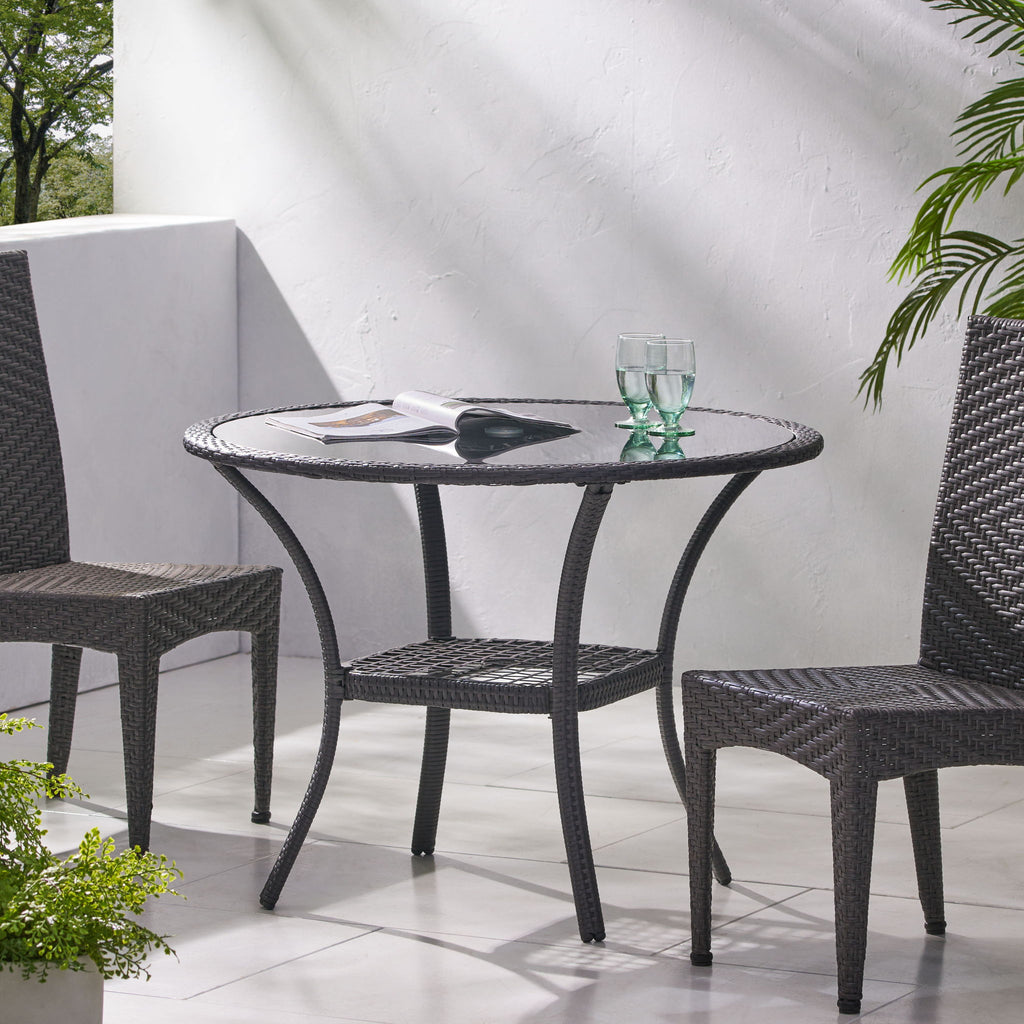 Bistro Table With Iron Frame And Glass Top - Gray