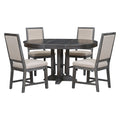 5 Piece Dining Set With Extendable Round Table And Upholstered Chairs