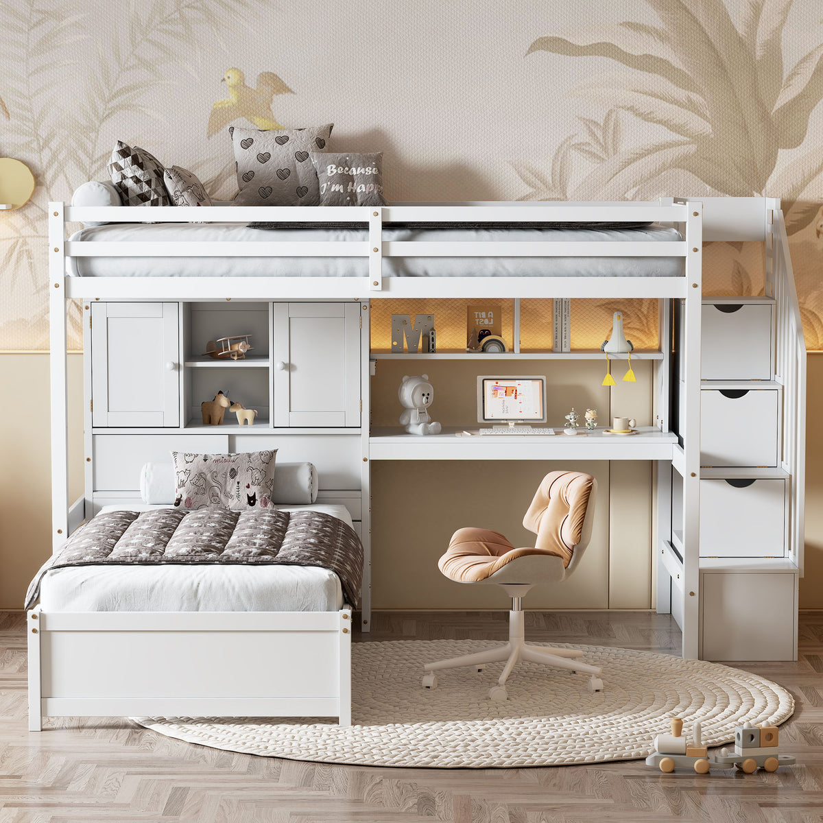 Loft Bed With Built In Desk And Staircase