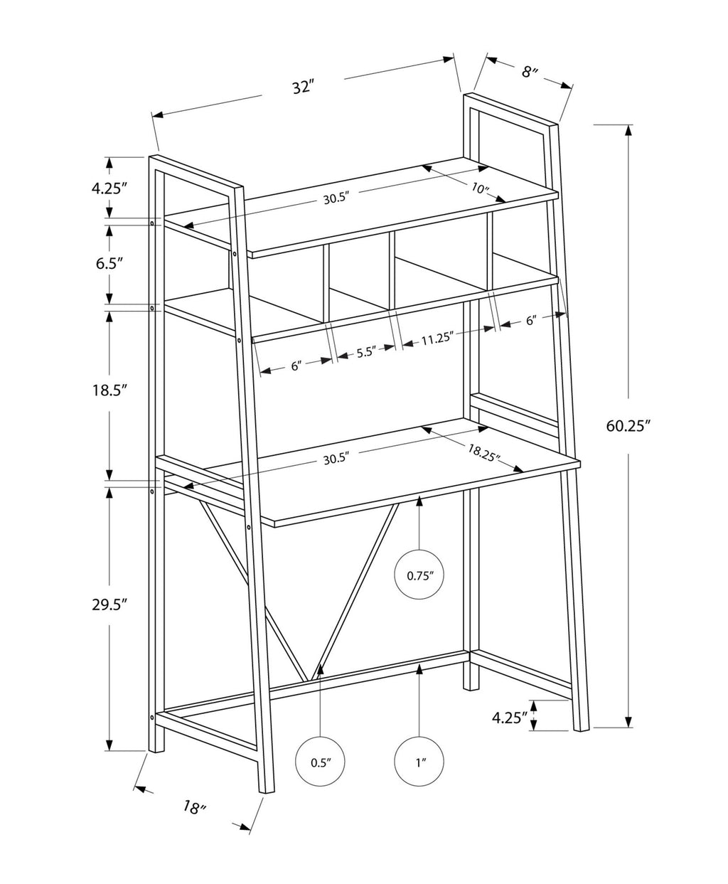 Computer Desk For Home Office, Laptop, Leaning, Storage Shelves, Contemporary & Modern - White