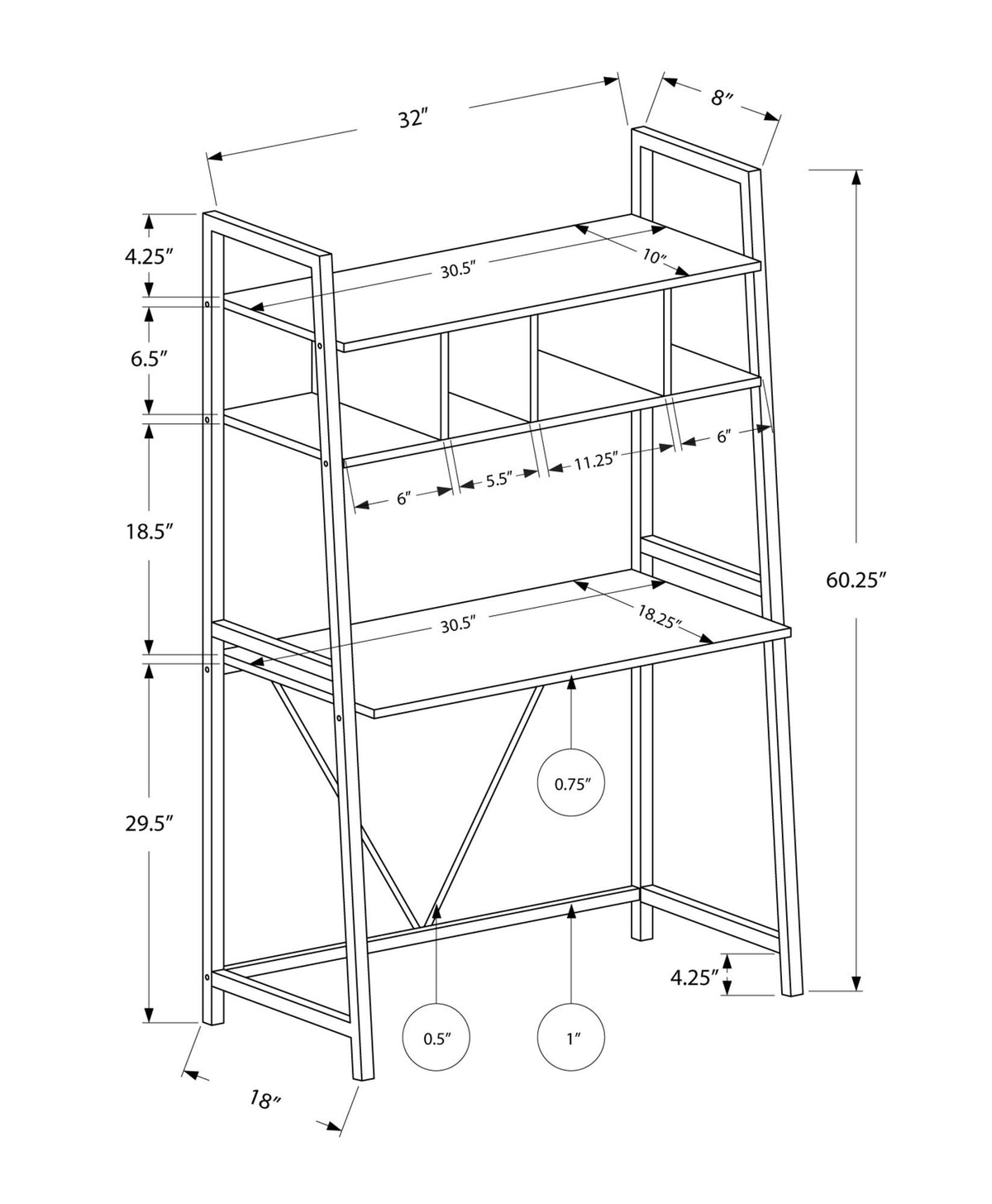 Computer Desk For Home Office, Laptop, Leaning, Storage Shelves, Contemporary & Modern - White
