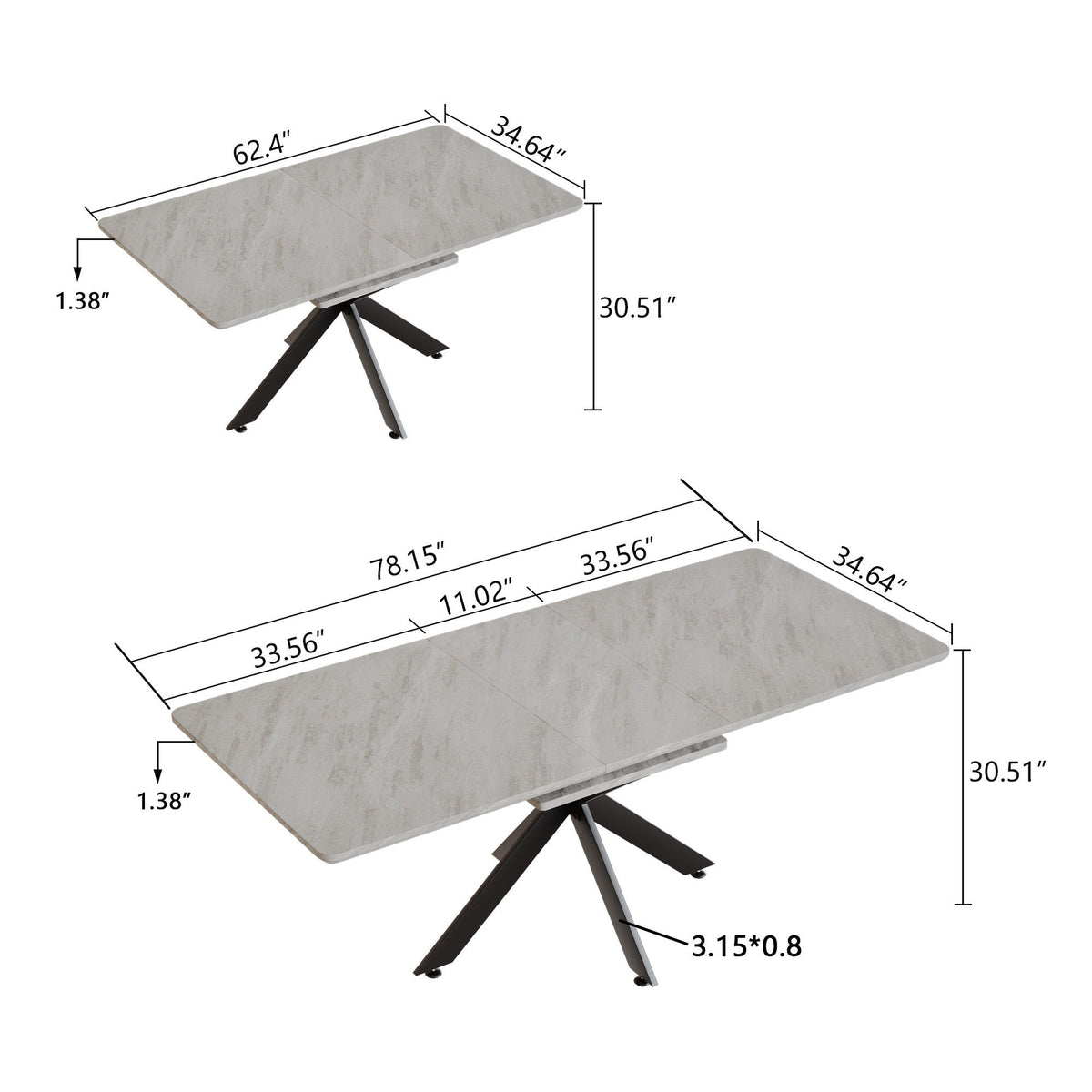 Modern Extendable Dining Table Set For 6 - 8 - Black / Gray