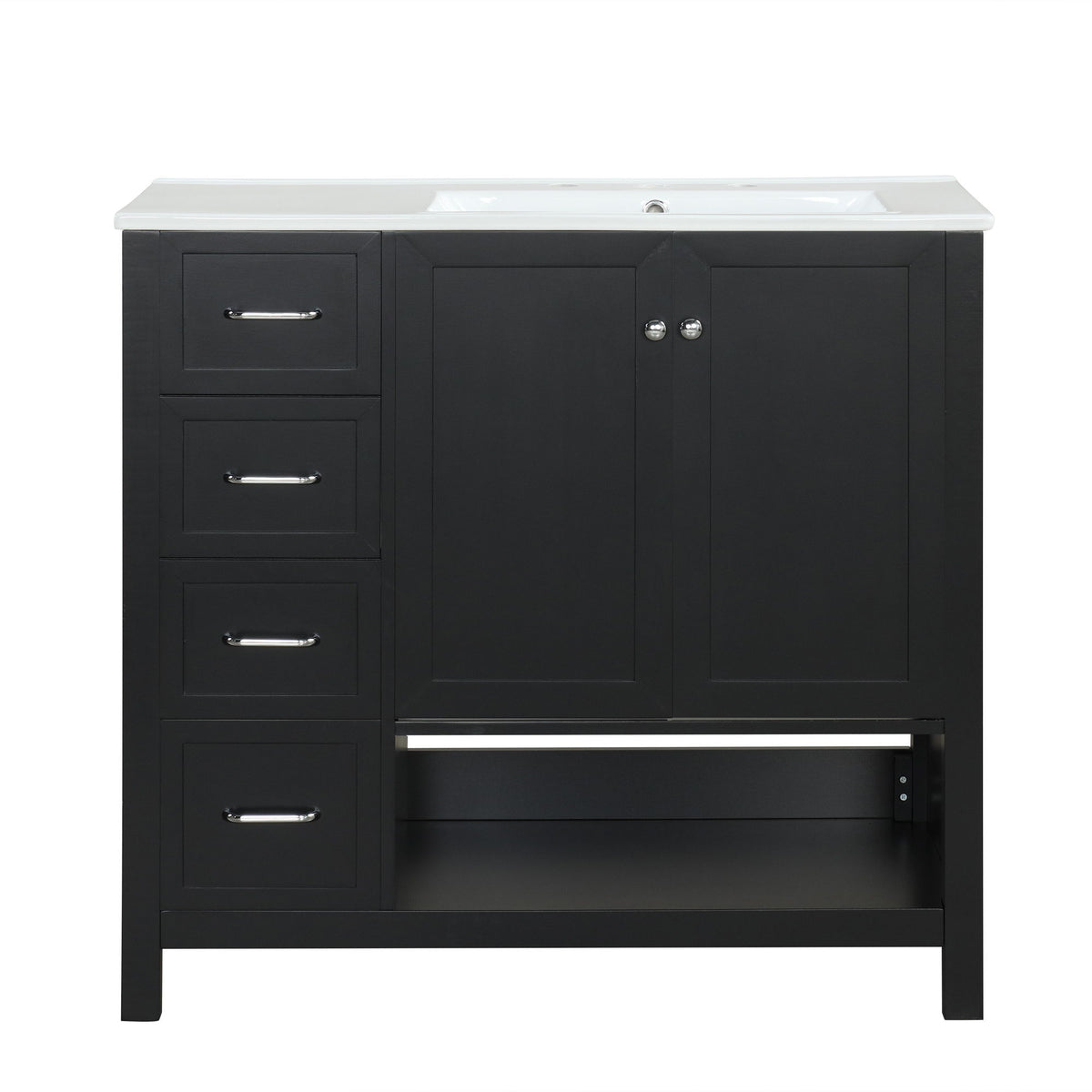 Bathroom Vanity With Sink Top, Bathroom Vanity Cabinet With 2 Doors And 2 Drawers, Open Shelf