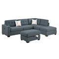 L - Shaped Sectional Sofa Set With Storage Ottoman, Tufted Upholstery Nailhead Trim