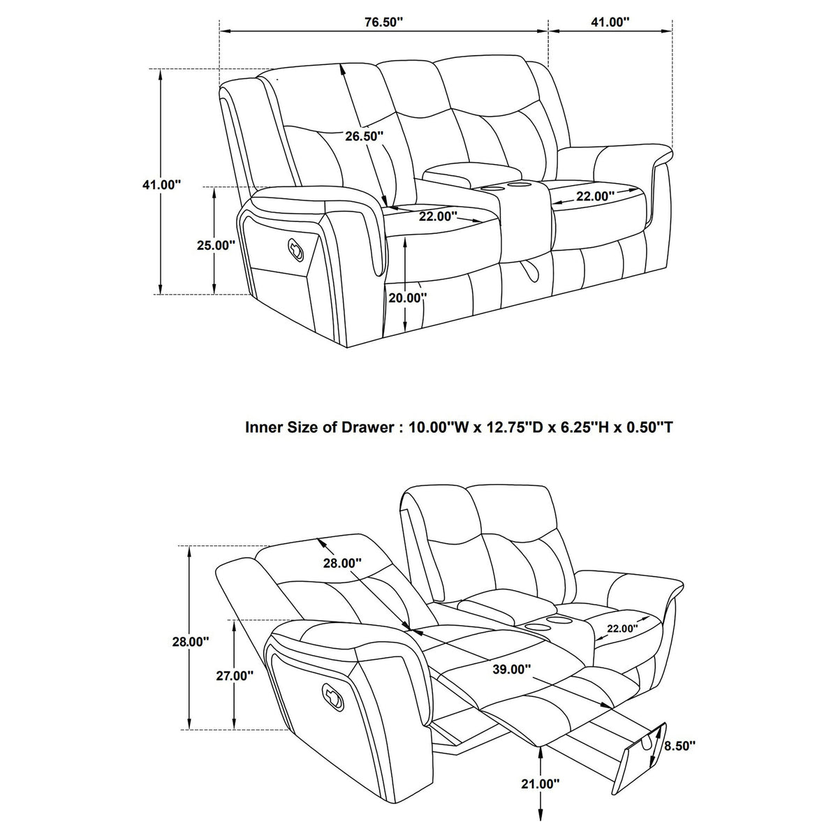 Carmen - Cool Motion Loveseat With Storage, With Reclining Function And Built In Storage - Gray