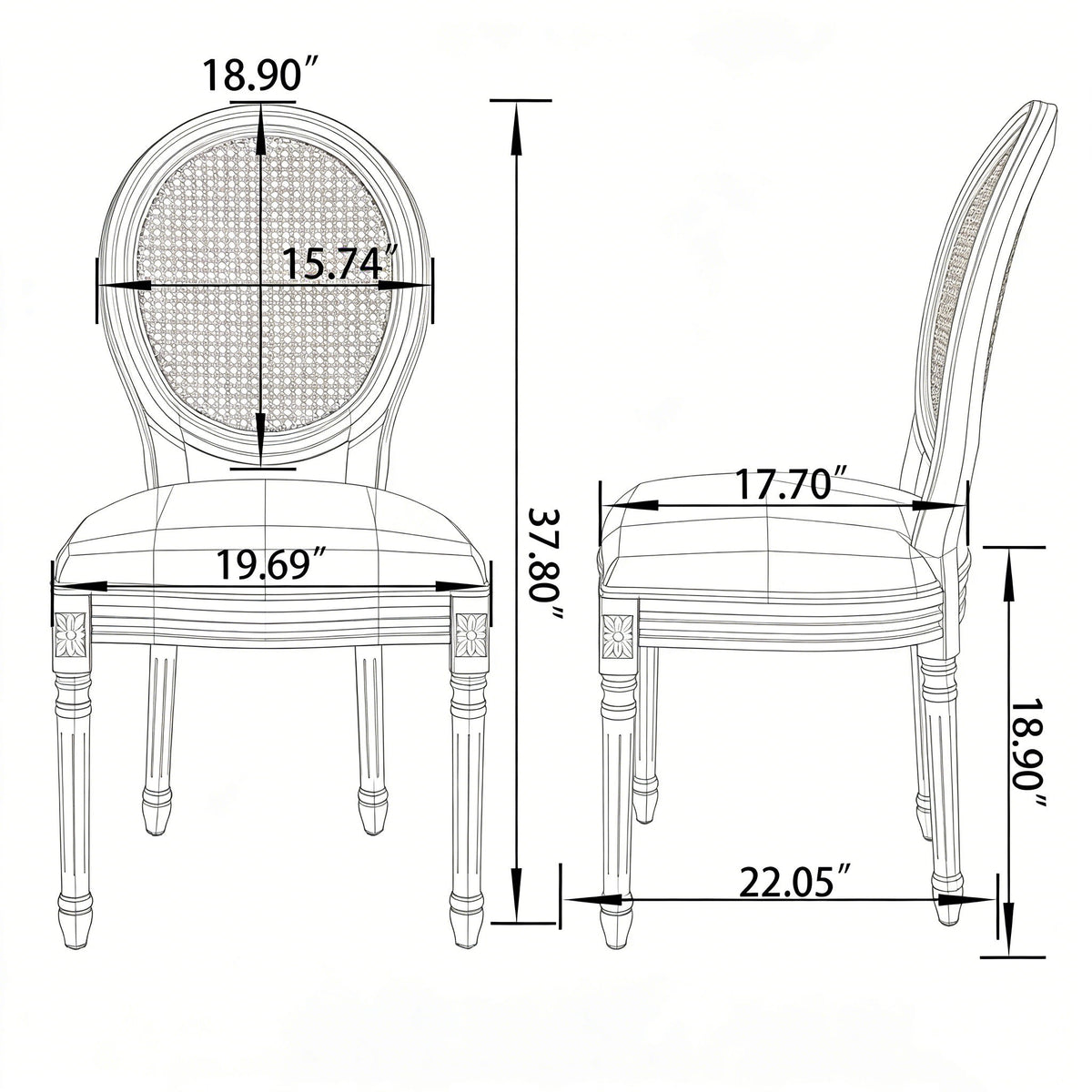 French Country Dining Chairs & Round Back (Set of 2)