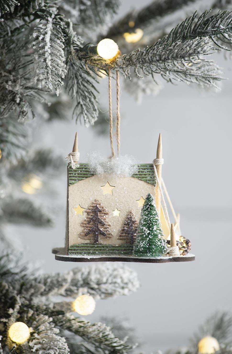 Cardboard Lited Tent Ornament Decorative Hanging Christmas Tree Ornaments For Holiday Party Decorations (Set of 6) - Multicolor