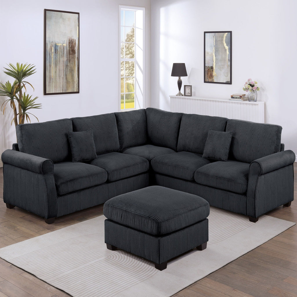 Modern Sectional Set With Corner Wedge, Loveseat, Ottoman & 2 Pillows