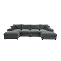 Sectional Sofa With 2 Ottomans And Toss Pillows - Dark Gray