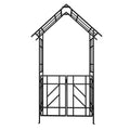 Garden Arch With Gate Climbing Plants Support Outdoor - Black
