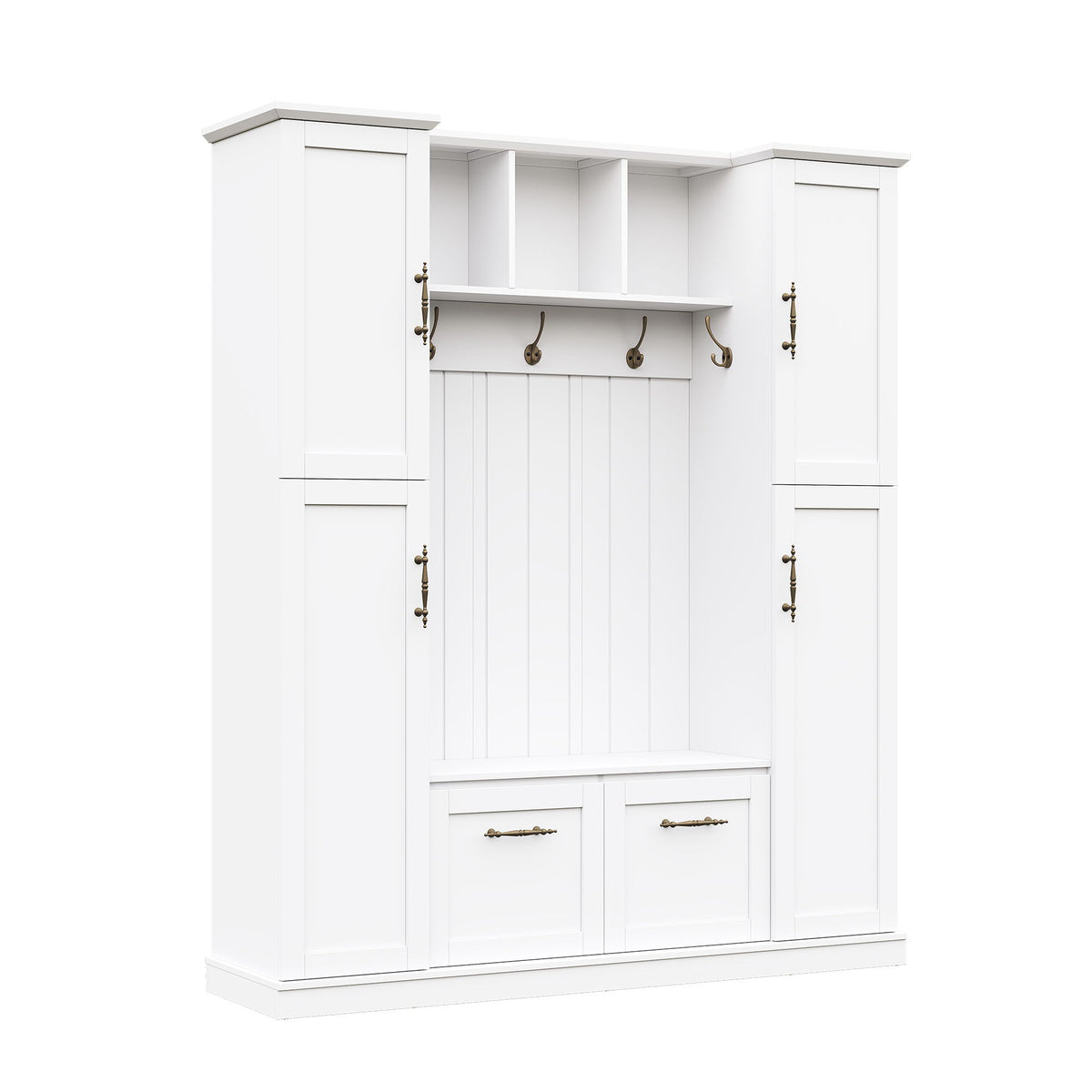 Hall Tree With 4 Side Cabinets