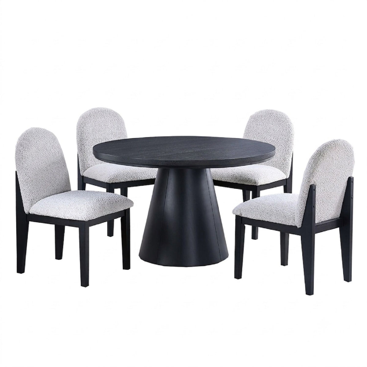 5 Piece Round Dining Set With With Chairs - Black / White