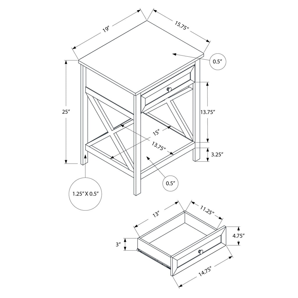 Accent End Table, 2 Tier, Storage Drawer, Transitional Style