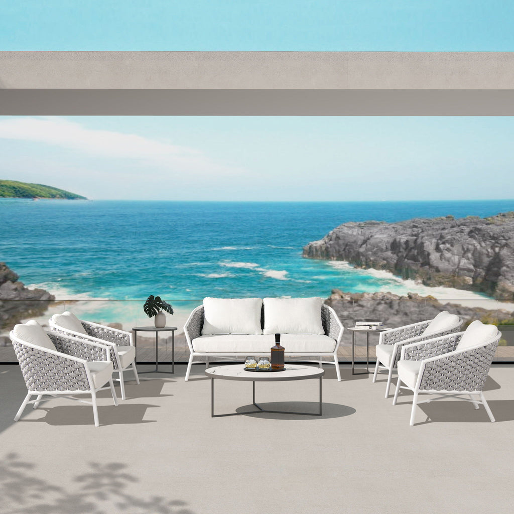Rowan - Rope Barrel Back Patio Conversation Loveseat Sofa - Optic White