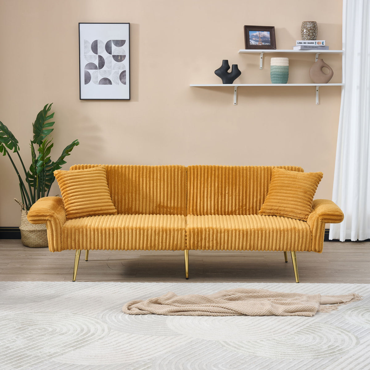 Luxury Foldable Double Sofa Bed With Folding Armrests