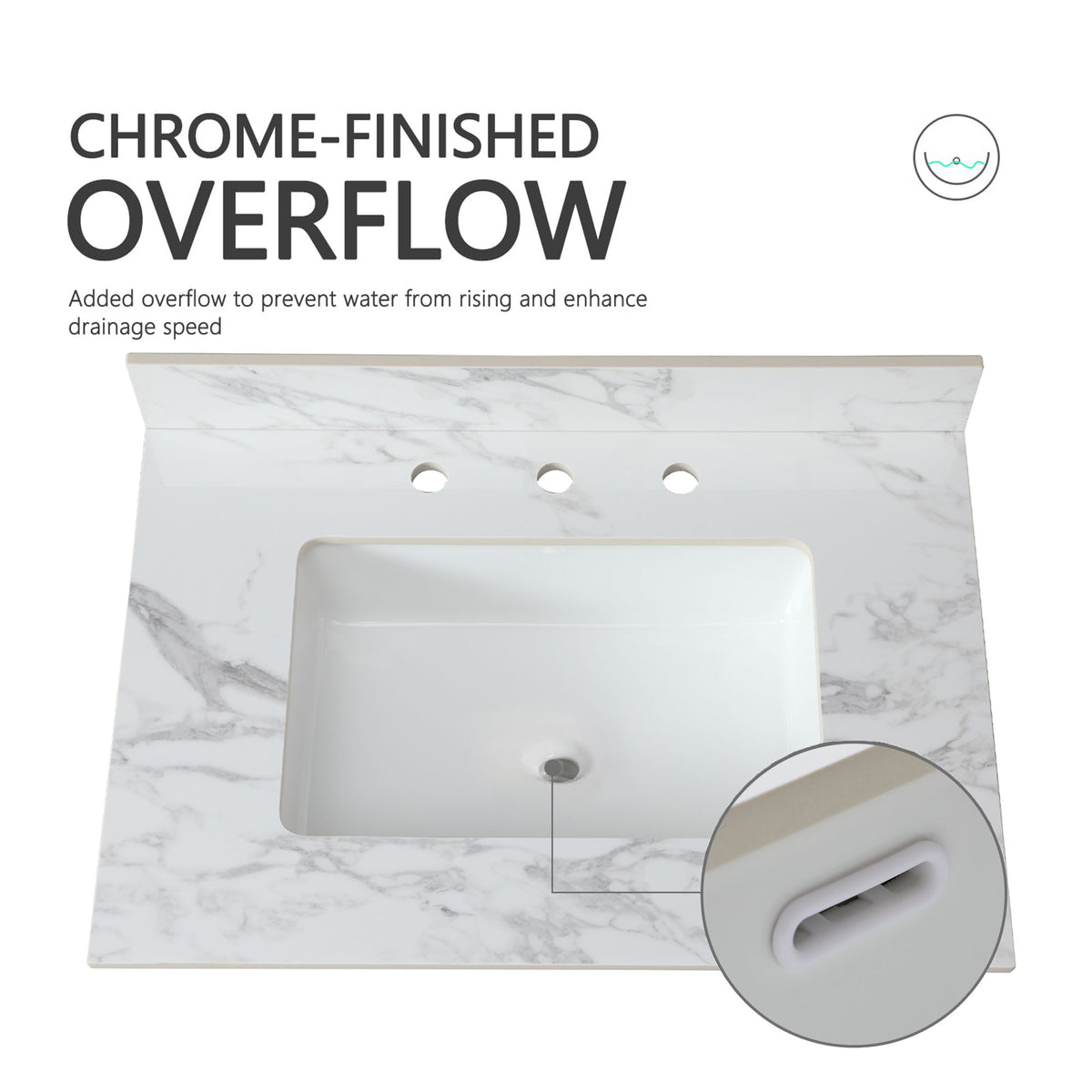 Elegant Sintered Stone Bathroom Vanity Top With Rectangular Undermount Ceramic Sink