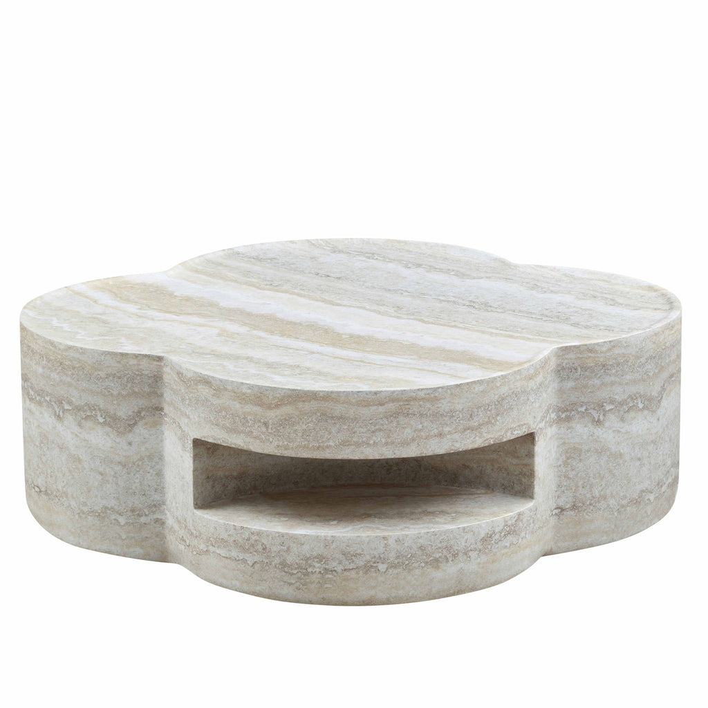 Clover Round Coffee Table With Open Storage - Marble