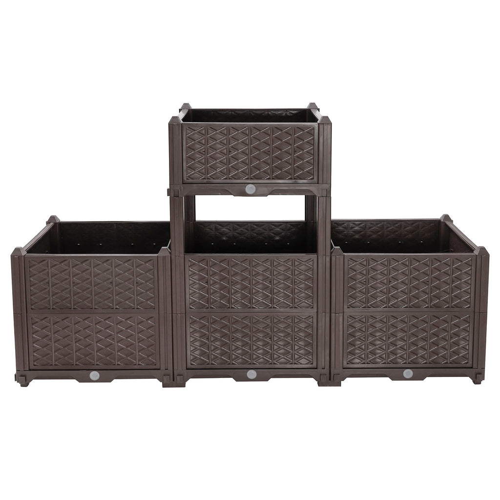 Indoor / Outdoor Rectangular Plastic Planting Box Kit For Vegetables, Herbs, Flowers & Succulents, Coffee, Polypropylene, 62.80" - Coffee