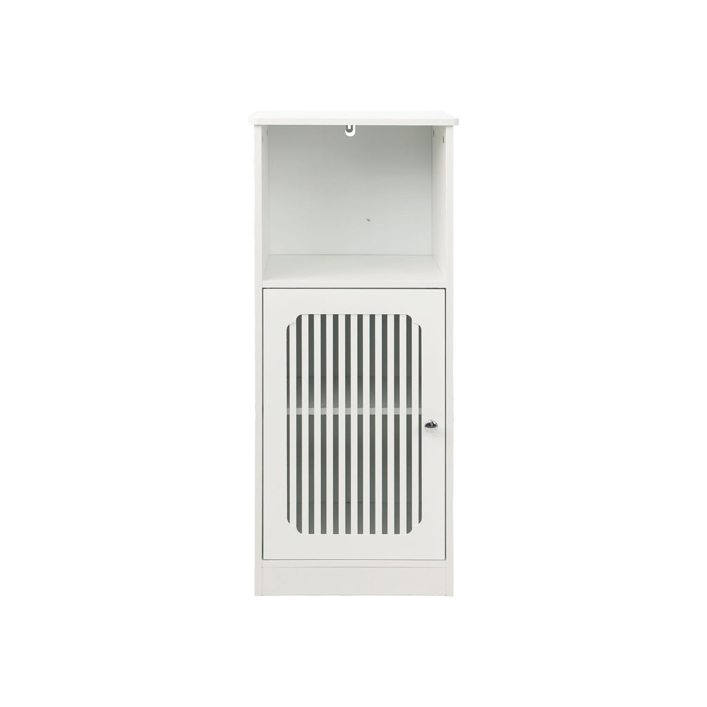 Louvered Door Bathroom Low Cabinet With Multi Layer Storage - White