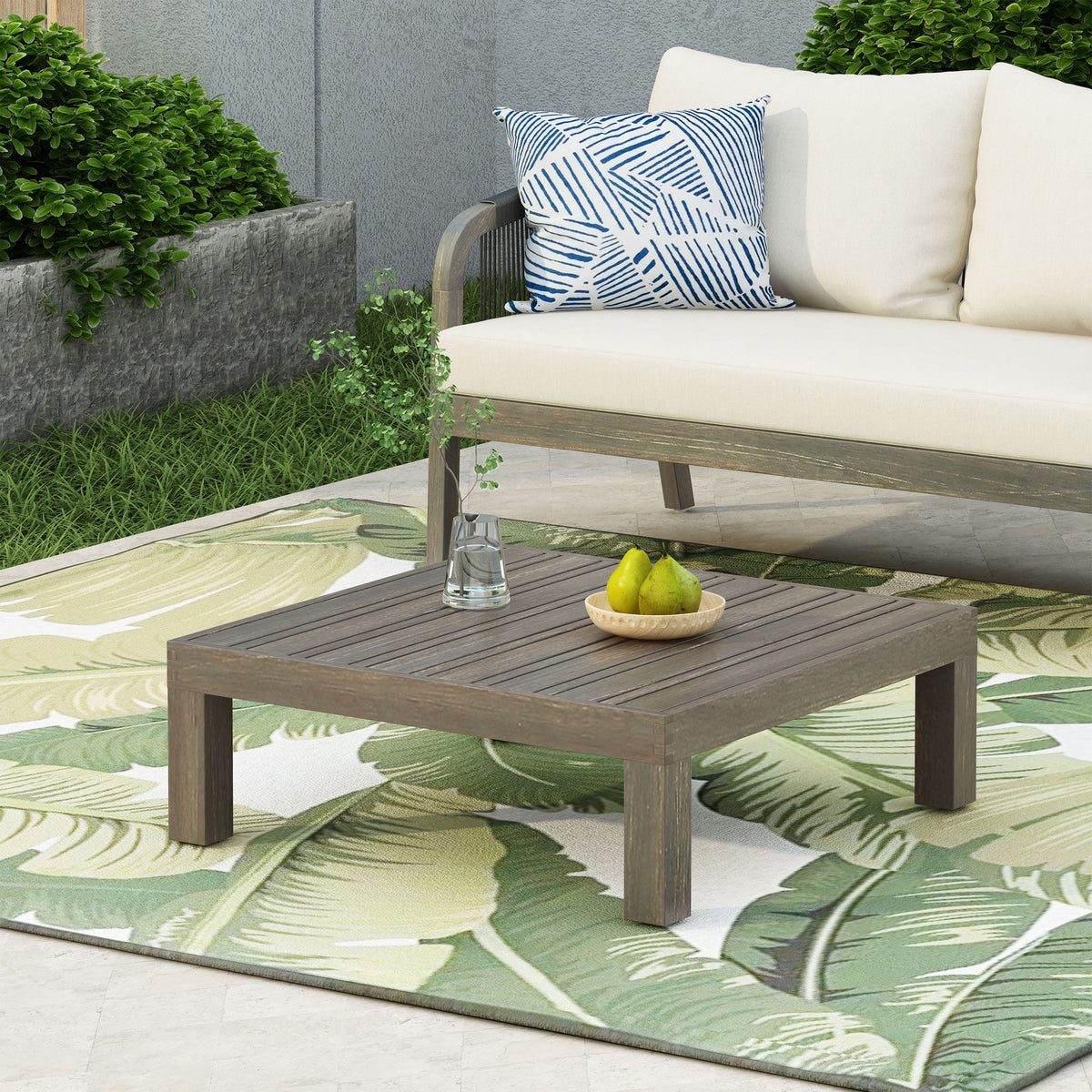 Oana Brava - Rustic Coffee Table With Slat Panel Design - Gray