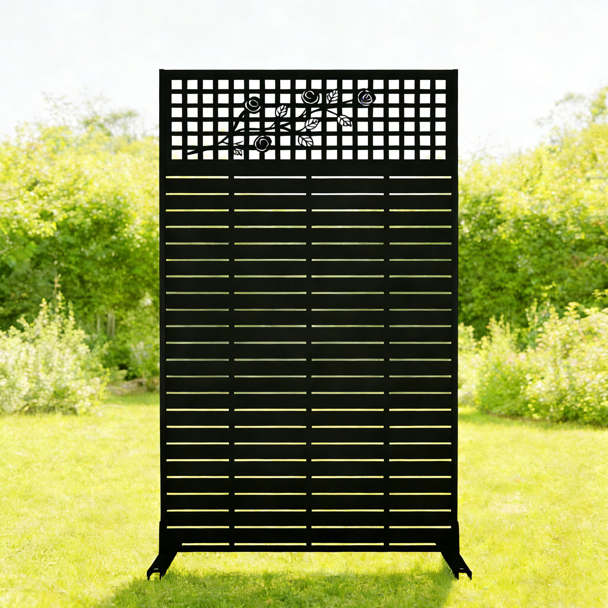 Outdoor / Indoor Divider With Freestanding Decorative Privacy Screen - Black