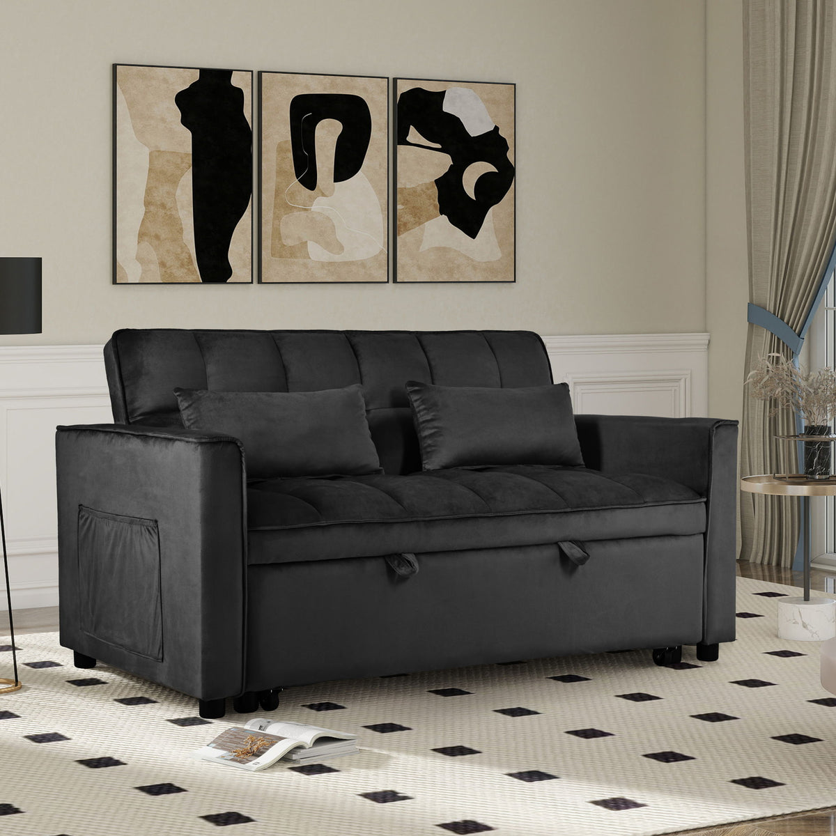 3 In 1 Pull Out Couch Convertible Sofa Bed With Reclining Backrest