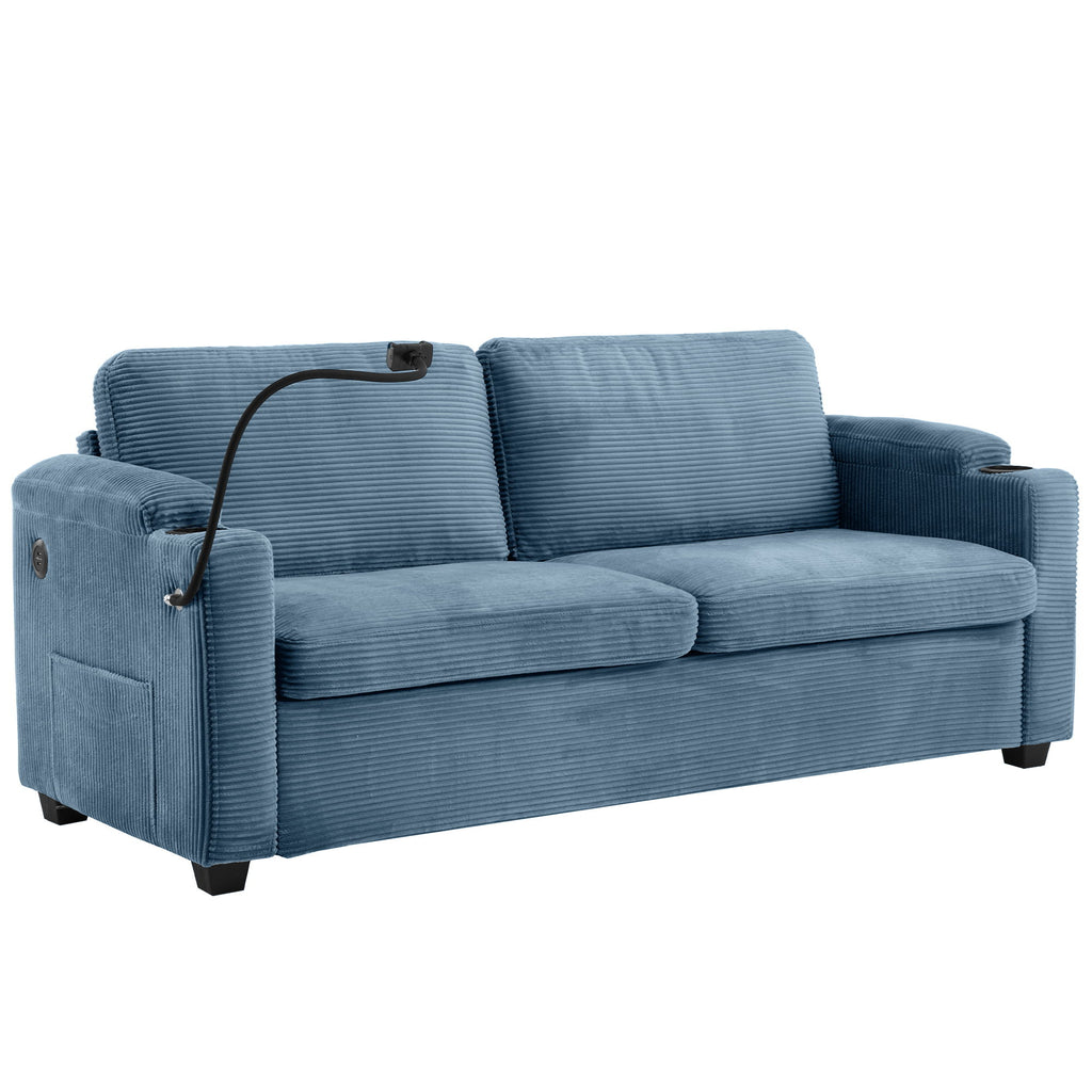 Sleeper Sofa Loveseat Sofa With Full Size Mattress, 2 USB Ports, 2 Cup Holders, 2 Side Pockets And Phone Holder