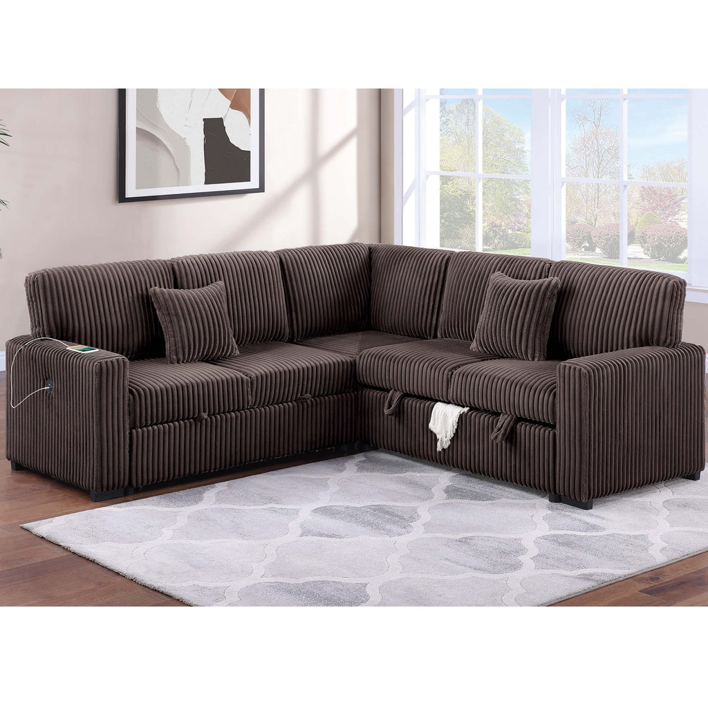 Convertible Sectional Upholstered Sleeper Sofa With Storage Chaise