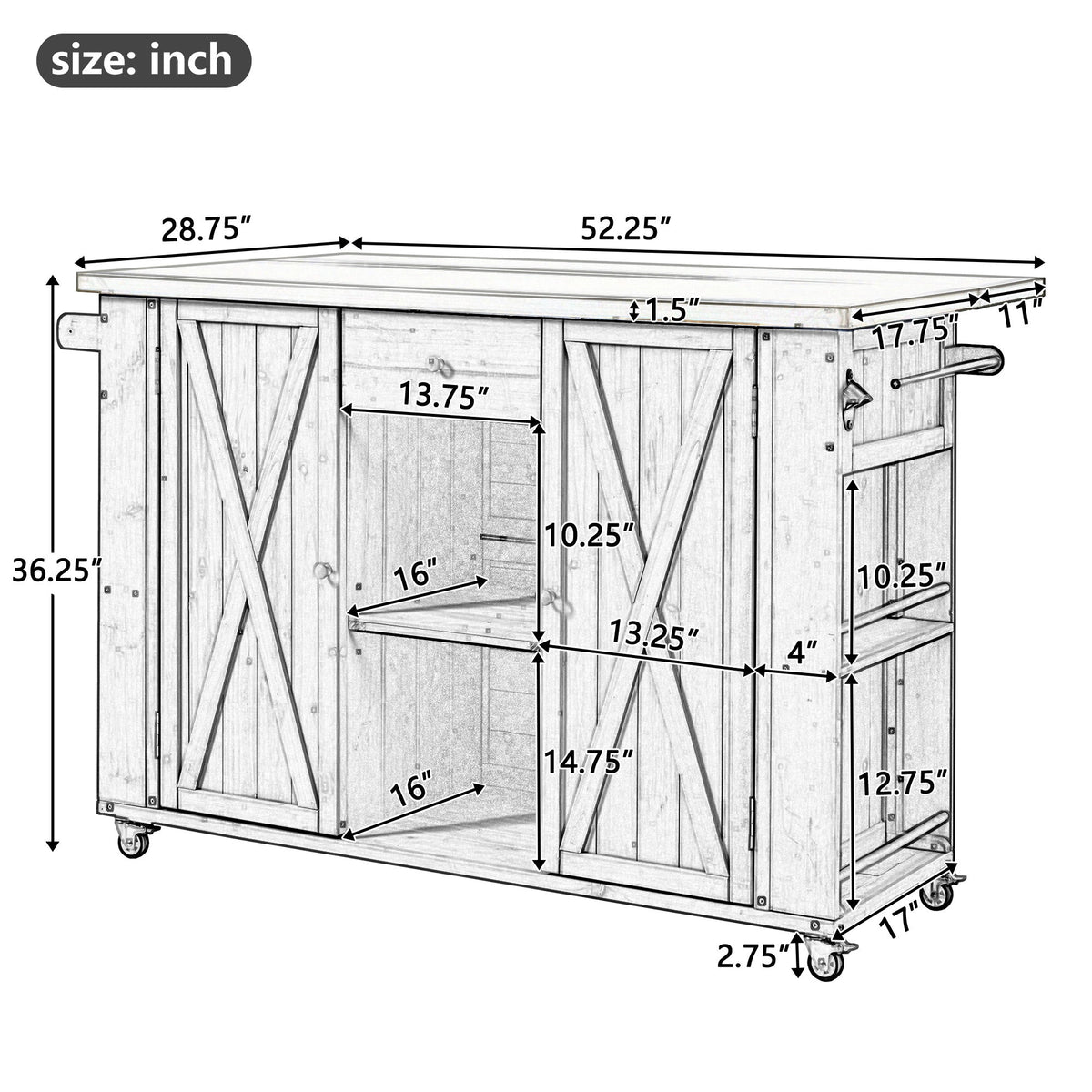Outdoor Kitchen Island With Stainless Steel Top, Ample Storage Space, Towel And Spice Racks And A Bottle Opener