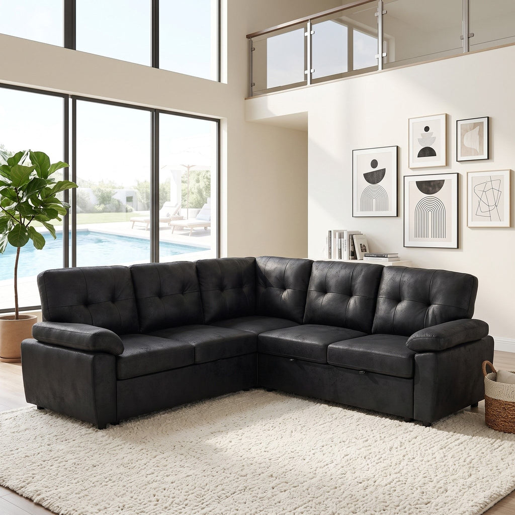 Convertible Sectional Sofa Bed With Pull Out Sleeper And Storage