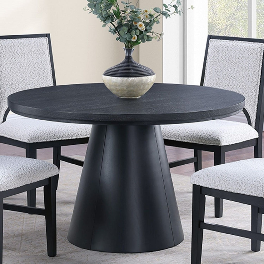 Round Dining Table With Cone Shaped Base - Black